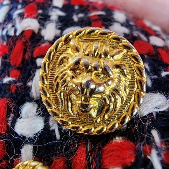 Vintage 80s Boucle Single Breasted Blazer Red White Blue Lion Insignia Buttons - Picture 12 of 15